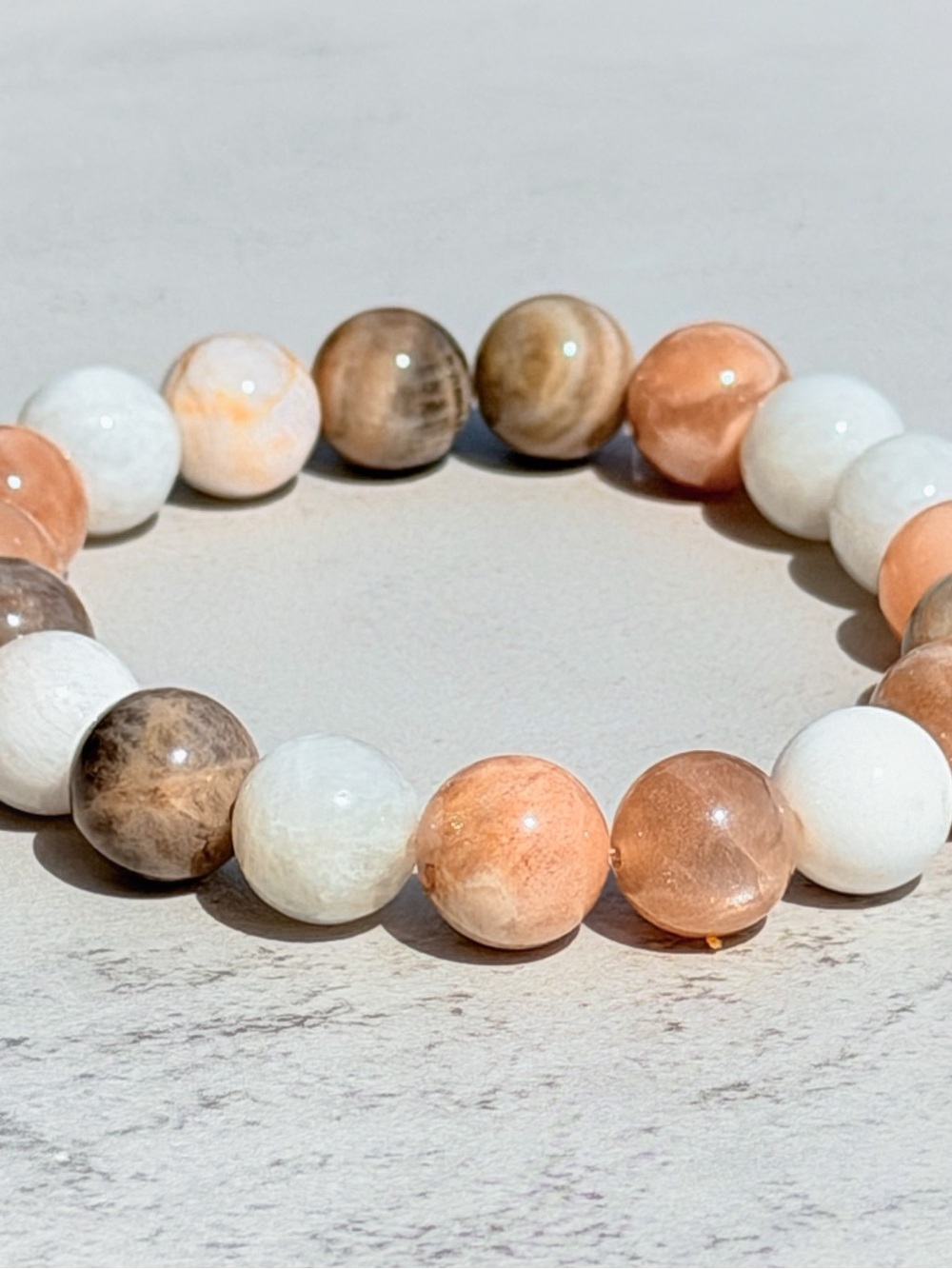 Natural Tricolor Moonstone Bracelet 10mm Genuine Gemstone 6.5in